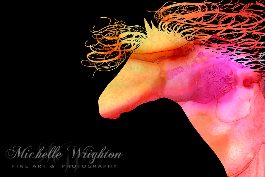 Colourful Abstract Wild Horse Orange, Yellow and Pink Silhouette