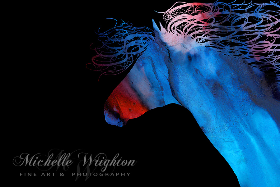 Colourful Abstract Wild Horse Silhouette in Red And Blue