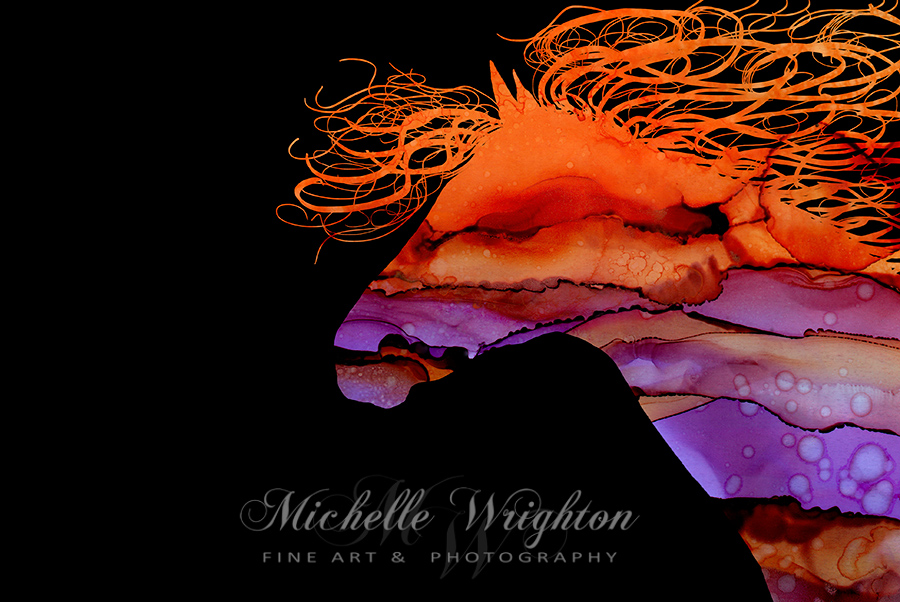 Colourful Abstract Wild Horse Silhouette In Purple And Orange